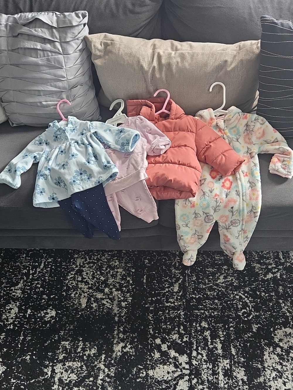Fall/Winter 3/6m Bundle Coral Puffer One-Piece - Warm Hooded Snowsuit &2 Pc Sets